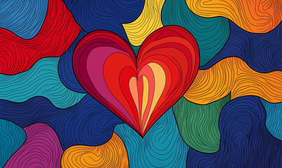 Fototapeta premium A illustration of hearts. Thin outline and romantic symbol for greeting cards and web banners in simple linear style. Editable stroke. Doodle contour vector illustration. Copy space for text. Banner.