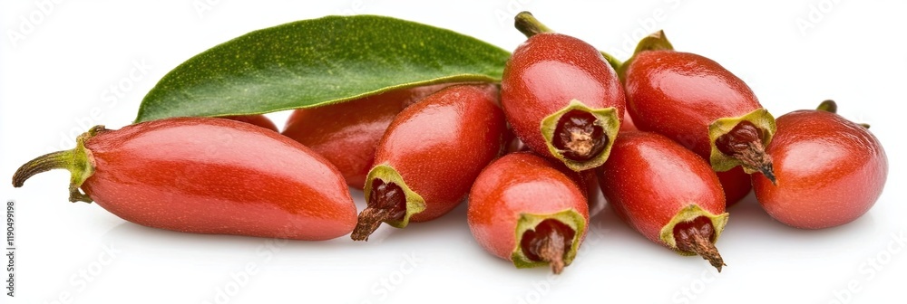 Poster fresh goji berries displayed on a pristine white background showcasing vibrant colors and contrast