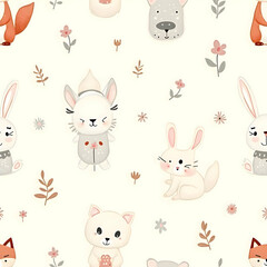 Seamless pattern of cute animal