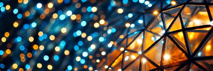 Fototapeta premium Abstract Geometric Pattern with Orange and Blue Lights, Festive Background, Design Element