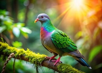 Fototapeta premium Asian Emerald Dove Bird in Forest, Beautiful Wildlife Photography, Columba pulchricollis