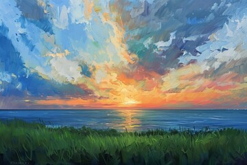 A tranquil beach scene at sunrise, showcasing the gentle lapping of waves against the shore, The promise of a new day in the delicate palette of colors that paint the sky at daybreak