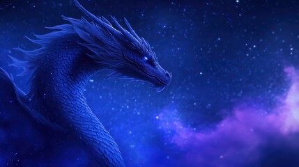 Enigmatic Blue Dragon Soaring Through a Starry Night Sky