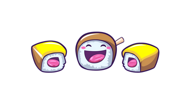 Happy Sushi Roll Characters with Smiley Faces in Colorful Style