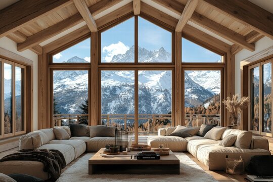 Mountain view luxury chalet living room interior - Powered by Adobe
