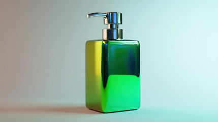 Green iridescent soap dispenser on white background.