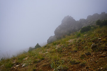 Foggy view at the Bozdaglar Mountain. Salihli, Manisa, Turkey.