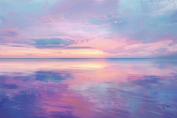 Obraz premium A serene sunset over a tranquil lake with soft pastel colors reflecting on the water, A serene sunset over a tranquil lake, with soft pastel hues reflecting on the water