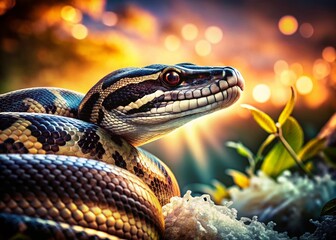 Fototapeta premium Black and White Python Double Exposure Stock Photo - Nature & Reptile Abstract Art