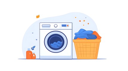 Laundry Day Washing Machine Clothes Basket Detergent