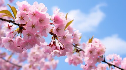 Serene Beauty of Blooming Cherry Blossom Tree Against Clear Blue Sky