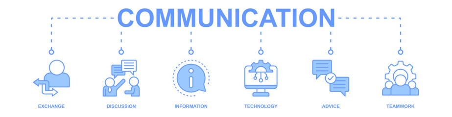communication banner web icon vector illustration concept with icon of exchange, discussion, information, technology, advice, teamwork