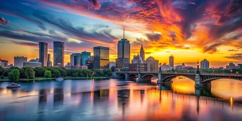 Boston Skyline Silhouette - Dramatic Cityscape at Sunset