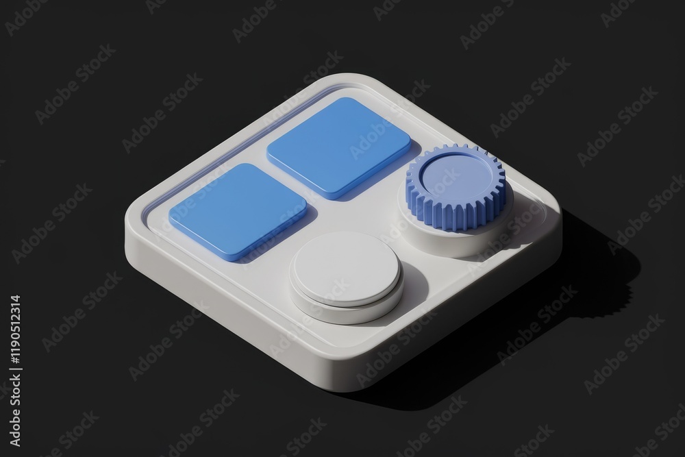 Aufkleber A 3D rendered image of a minimalist control panel with buttons and knobs.
