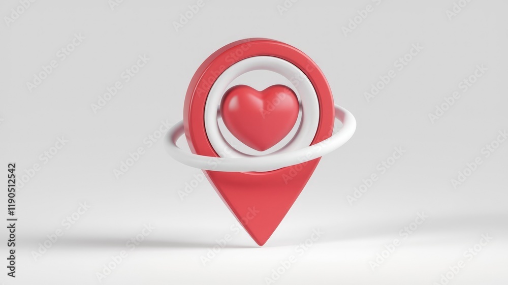 Poster A 3D rendering of a red location pin with a heart inside, symbolizing love's location.