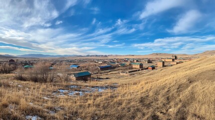 Naklejka premium Panoramic View of a Rural Village
