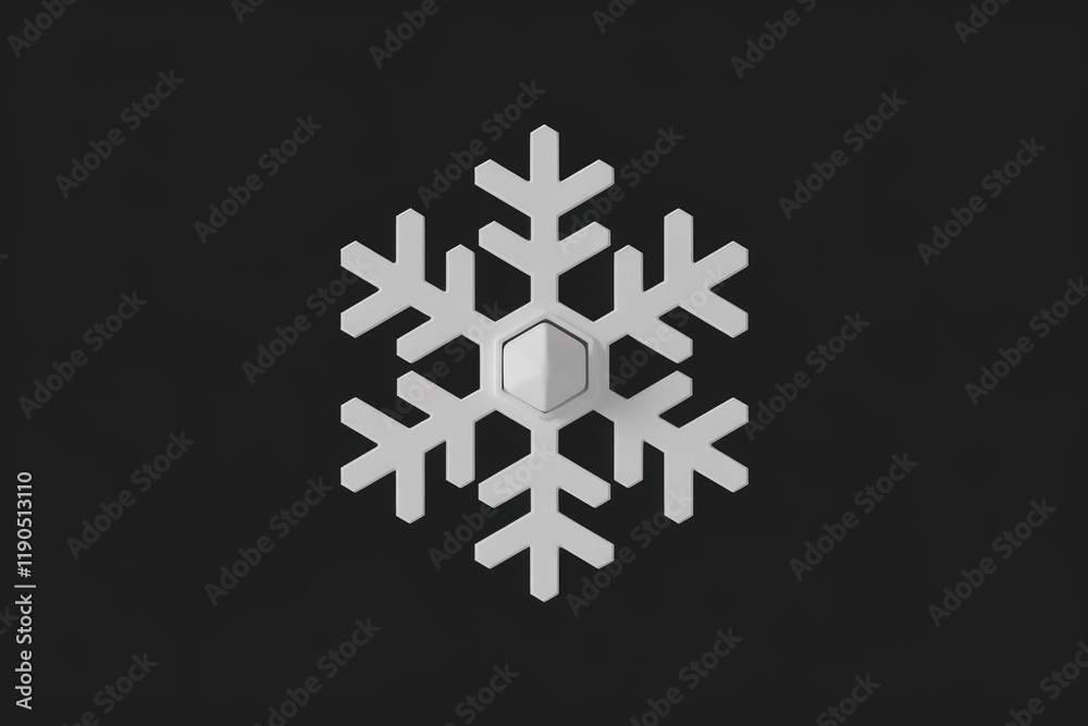 Poster A minimalist 3D rendering of a snowflake-shaped switch on a dark background.