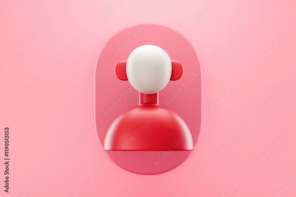 Poster stylized 3d render of a red female user profile icon on a pink background.