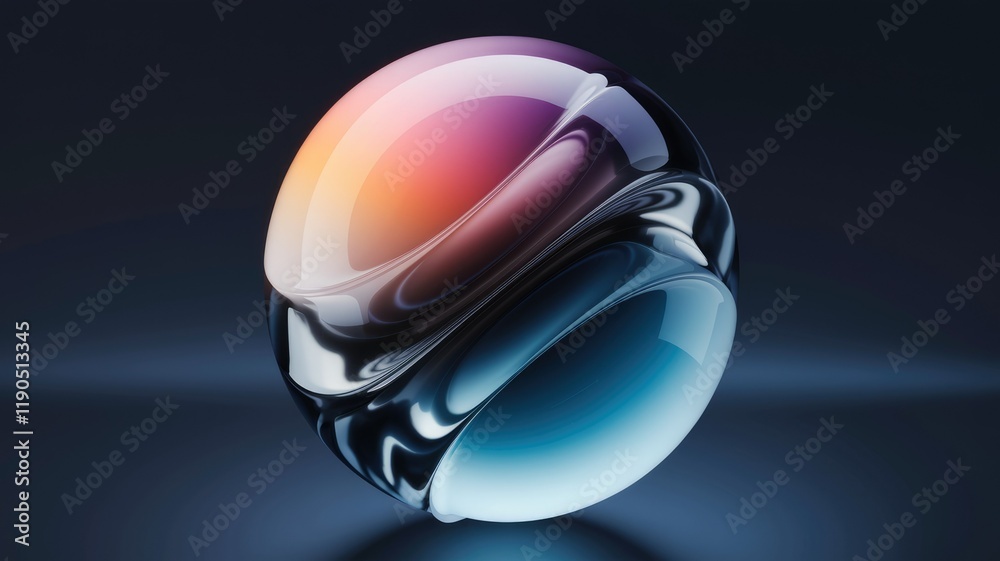 Poster Abstract 3D rendering of a glossy sphere with swirling, vibrant color gradients.