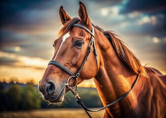 Fototapeta premium Brown Horse with Bridle, Equestrian Documentary Photography