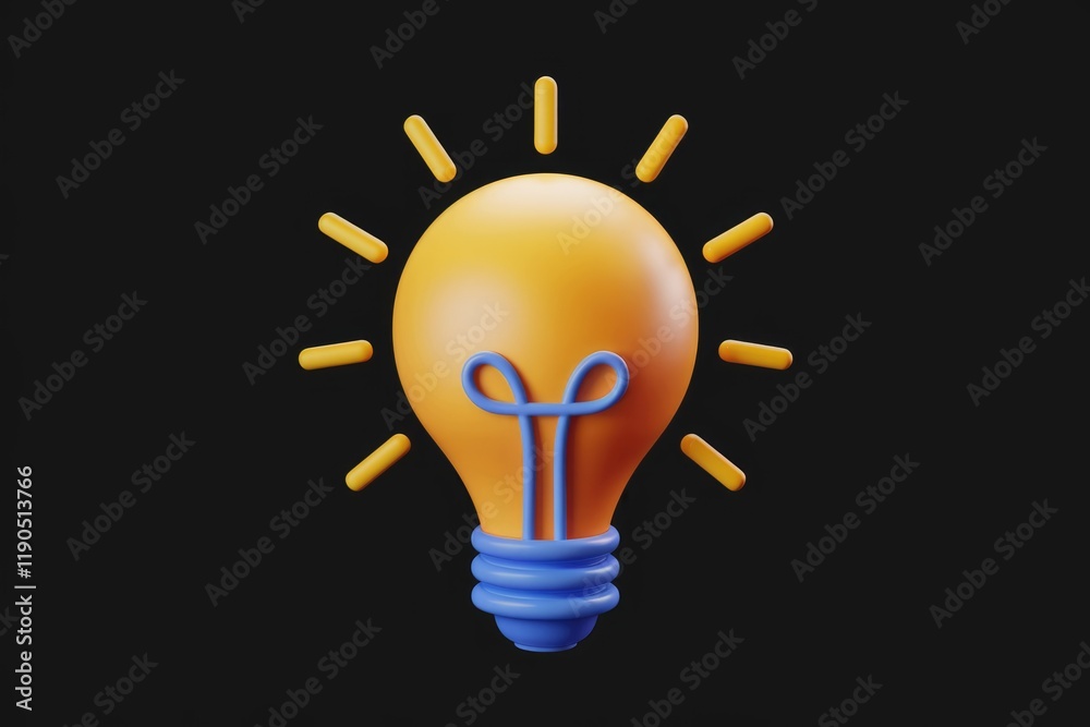 Fototapete a 3d-rendered illustration of a bright yellow lightbulb symbolizing ideas and innovation.