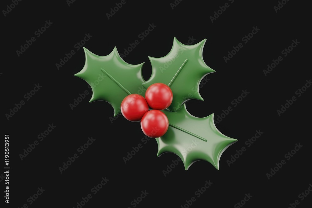 Poster A 3D rendering of a holly sprig with three red berries, symbolizing Christmas cheer.