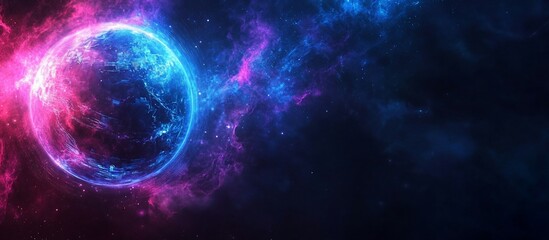 Cosmic Planet: A Celestial Symphony of Blue and Pink Nebulae