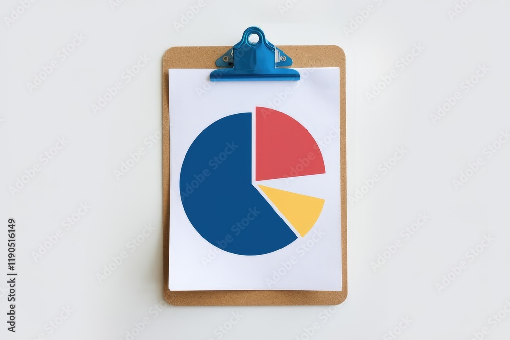 Poster A simple pie chart on a clipboard, illustrating data visualization and business analytics.