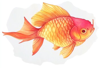 Fototapeta premium A vibrant goldfish illustration featuring shades of orange and pink, swimming gracefully against a soft background.