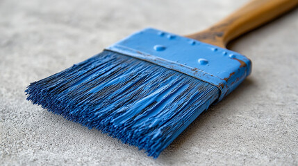 A blue paint covered paintbrush