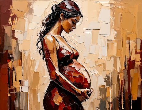Pregnant woman painting, oil paint wall art drawing