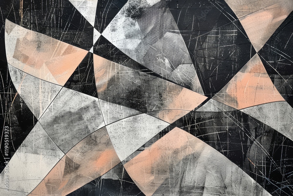 Poster a close-up of an abstract geometric pattern featuring intersecting lines of black and gray with topa