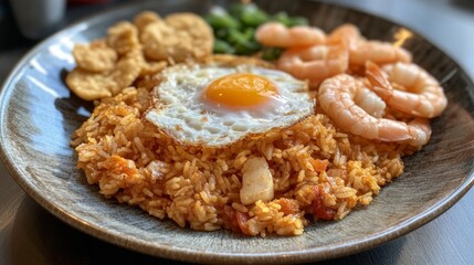 Obraz premium Indonesian Fried Rice with Shrimp and Egg