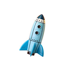 Toy blue space shuttle or rocket on white background science spaceship speed PNG file download