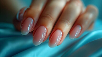 Close-up video of well-groomed nails with French manicure. Suitable for beauty blogs, beauty salons, nail polish adverts.
