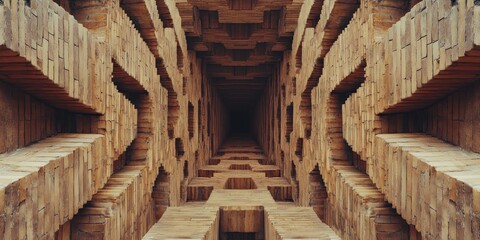 wall of bricks neatly arranged symmetrical 3d