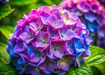 Close-Up Hydrangea Bloom: Vibrant Petals & Delicate Texture Stock Photo
