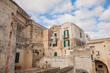 A view of the historical world heritage city of Matera, Puglia, Italy, la citt&agrave; dei sassi, with its stone houses