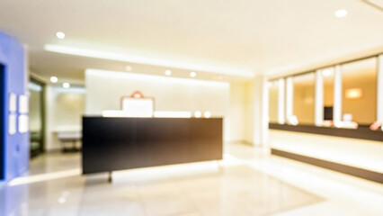 Obraz premium Abstract blurred beautiful interior reception lobby condominium background with bokeh lights from lamps, for presentation, banner design