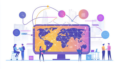 An abstract visualization representing global business networking and data exchange. Generative AI