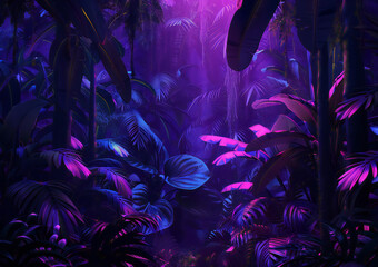 Fototapeta premium urreal Neon Jungle Scene with Vibrant Colors and Lush Foliage