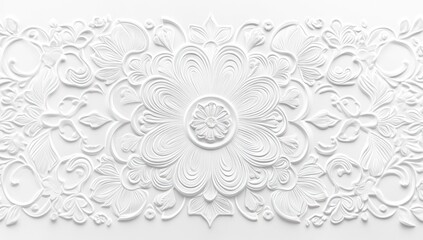 Elegant White Floral Bas-Relief: Intricate Carving Design
