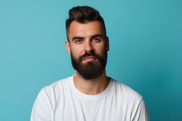 Obraz premium Handsome Caucasian Man with Beard: Clean and Minimalist Background Design