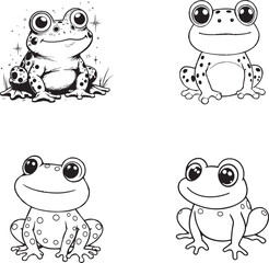 Hand drawn line art frog vector illustration set collection for coloring page
