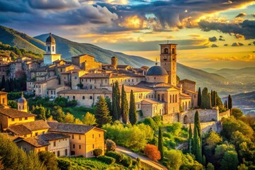 Obraz premium Assisi Italy Skyline Basilica Saint Francis Hilltop Town Scenic View