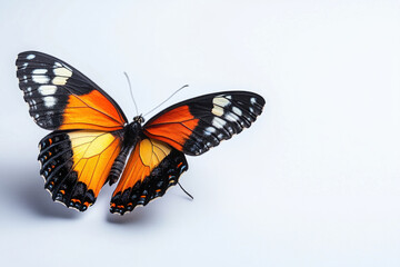 Fototapeta premium Butterfly gracefully poised on a clear white canvas.
