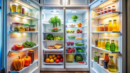 Compact Mini Fridge Interior Stock Photo: Organized Small Refrigerator Space