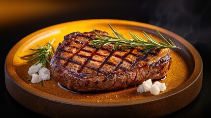 Sizzling steak preparation restaurant kitchen food photography cozy ambiance close-up culinary art