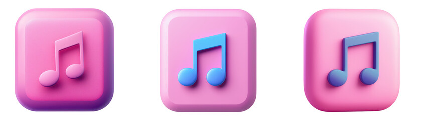 Colorful music note icons in pink and blue tones with modern style