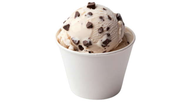 chocolate chip ice cream scoop in a white paper cup isolated on white transparent background - Powered by Adobe